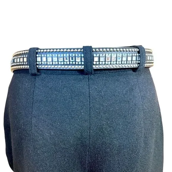 Western Rhinestone Crystal Belt Black Genuine Leather Croc Embossed Studded SM - Picture 10 of 15